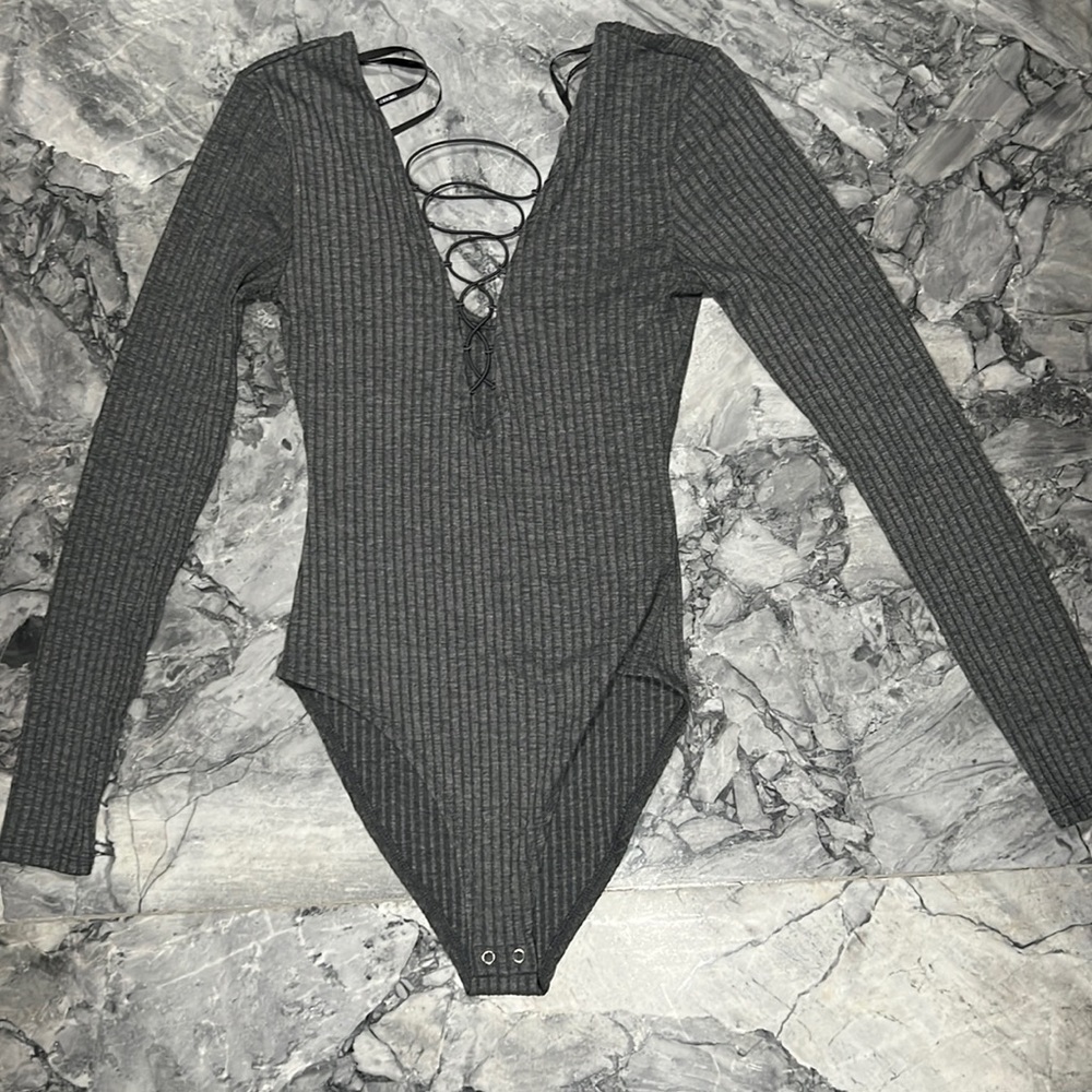 Gray Forever 21 Long Sleeve Bodysuit